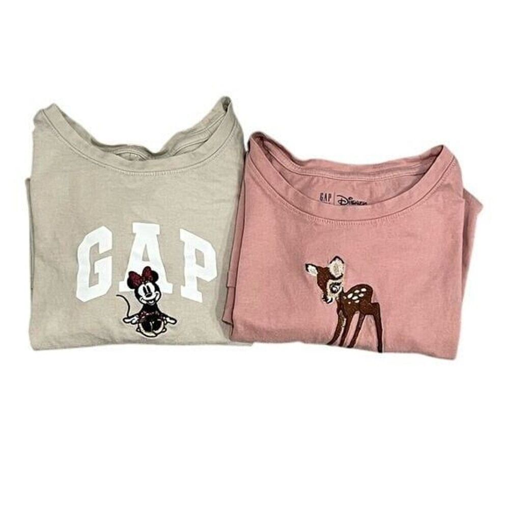 Gap Disney Kids Long Sleeve T-Shirts Minnie Mouse & Bambi Graphics Pink & Beige